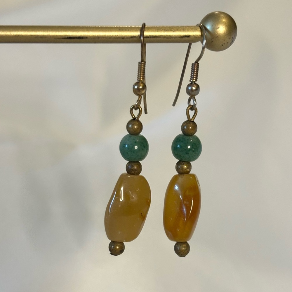 Green And Brown Beaded Earrings